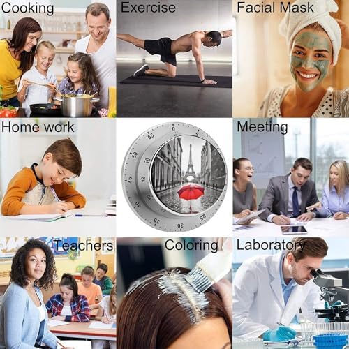 Mechanical Kitchen Timers for Cooking,Eiffel Tower Red Umbrella Printed 60 Minute Magnetic Countdown Timer,Cute Cooking Timers with Alarm,Stainless Steel Time Timer Manual No Batteries Required - Image 5