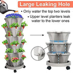 GameXcel Vertical Planter Tower - 6 Tier Stackable Garden Planters with Wheels and Tools Plant Pots for Strawberry Herb Flower and Vegetable Indoor Outdoor Use Gray 2 Pack - Image 3