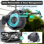 Retractable Garden Hose Reel, 65FT +6FT 5/8" Durable Wall Mounted Water Hose Reel with 180° Swivel Bracket, 9 Pattern Sprayer, 6Ft leader hose,Smooth Automatic Rewind, Any Length Lock. - Image 2