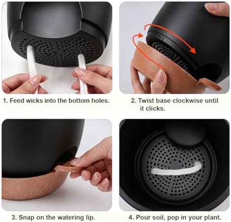 Plant Pots for Indoor 9/8/7/6.5/6/5 Inch, Self Watering Planter Pots with Drainage Holes and Saucers, 6Pcs Plastic Flower Pots for Indoor & Outdoor Plants（Black） - Image 6