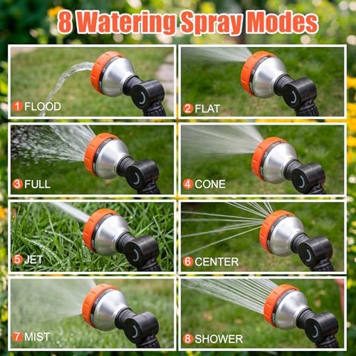 Hushee 4 Pack 18.5-Inch Metal Watering Wand with 180° Rotating Head, 8 Adjustable Spray Patterns & Thumb Control Nozzle – Perfect for Hanging Baskets, Shrubs & Plants, Durable Garden Hose Sprayer - Image 5