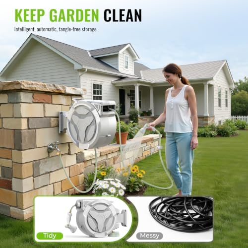 Retractable Garden Hose Reel, 1/2in 100ft Hose Reel with 10 Patterns Nozzle - Image 2