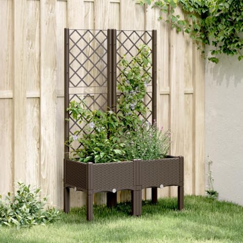 Garden Planter Box with Trellis Brown PP 31.5x15.7x55.9 Inch - Image 2