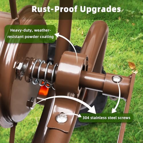 WERMAH Upgrade Hose Reel Cart, Garden Hose Cart 4 Wheels, Holds 300ft 5/8" - Image 5