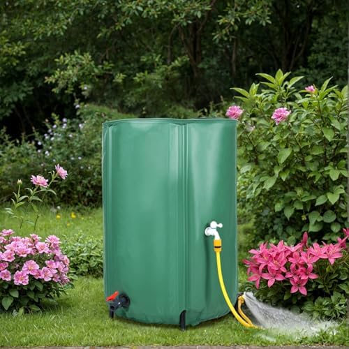 100 Gallon Collapsible Rain Barrel Water Collection System - Foldable Portable PVC Water Tank with Built-in Filter, 2 Spigots, Faucet, Stand & Mesh Top for Garden Irrigation & Outdoor Use - Image 2