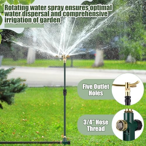 Funnymoom 2 Pack 3-arm Rotating Telescoping Sprinkler 360 Degree Swivel Garden Sprinkler High Rise Lawn with Step Base up to 41.7 Inch for Large Area Coverage (Green) - Image 5