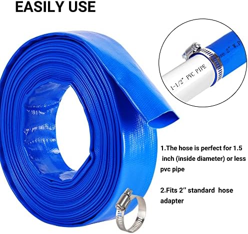 2" (Flat 3.4’’ width) x 100 FT Pool Backwash Hose Kit with Male NPT Adapter - Image 5
