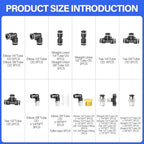 TAILONZ PNEUMATIC Black 1/4" 3/8" 1/2" Push to Connect Fittings, Push-in Fittings Thread Connection Kits Suitable for Nylon, PU Tube etc. (Pack of 66) - Image 2