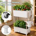 2-Tier 27.8"H Rolling Raised Garden Bed with Wheels, Self Watering Planter Box with Visible Water Level, Gray Rustproof Plastic Herb & Strawberry Planter for Indoor Outdoor Vegetables Flowers, DIY Kit - Image 3