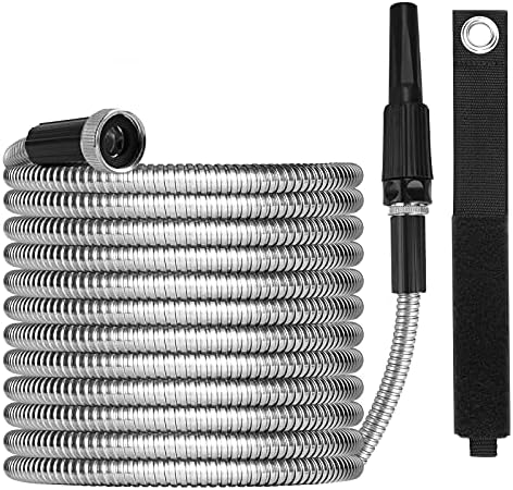 OnBrand 75FT Metal Garden Hose with Sprayer Nozzle - Stainless Steel Hose by OnBrand