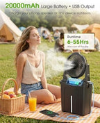 Ausic 2026 Upgraded 10″ 9L Oscillating Portable Misting Fan With Light, [Max 55Hrs] Golf Cart Mister Fan for Outside Patios, Outdoor Rechargeable Battery Operated Water Cool Fan-3 Spray Misters - Image 4