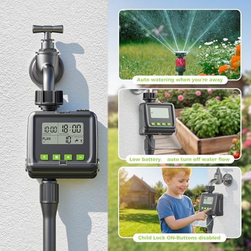 Sprinkler Timer for Garden Hose, Programmable Watering Timer with Rain Delay, Outdoor Automatic& Manual Irrigation Controller System for Lawn/Yard/Greenhouse V104 - Image 4