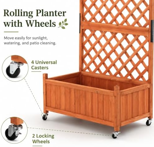 Trellis Raised Garden Bed with Wheels Trellis for Climbing Plants Outdoor - Image 6