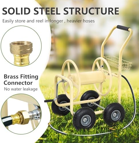 PayLessHere | Garden Hose Reel Cart | Holds Upto 300ft of 5/8" Hose | Tan - Image 3