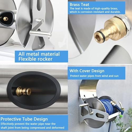 Stainless Steel Garden Hose Reel-with Cover,Wall-Mounted Watering Gun Hose Organizer,2 Installation-Wall Mounted/Placed,Garden Hose Reel Cart - Image 3