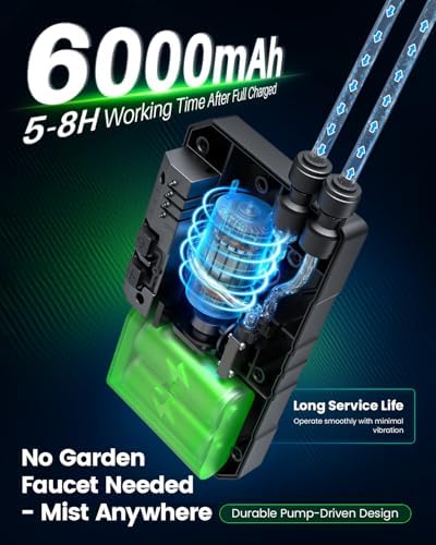 Ausic Portable Magnetic Misting System with Pump, 6000mAh Outdoor Fan Misters Kit for Outside Patio Golf Cart, Water Sprayer for Cooling Sport, Canopy, Beach, Camp, Gazebo, Umbrella, Dugout- 2 Nozzles - Image 4