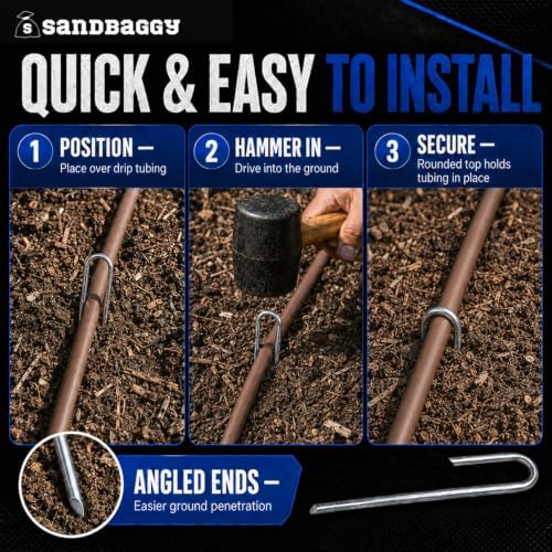 Sandbaggy Drip Tubing Stakes, 1000 Pack 5 Inch 14 Gauge Galvanized Steel Drip Irrigation Stakes, Garden Stakes and Landscape Pins for 1/8 Inch and 1/4 Inch Drip Line Tubing - Image 4