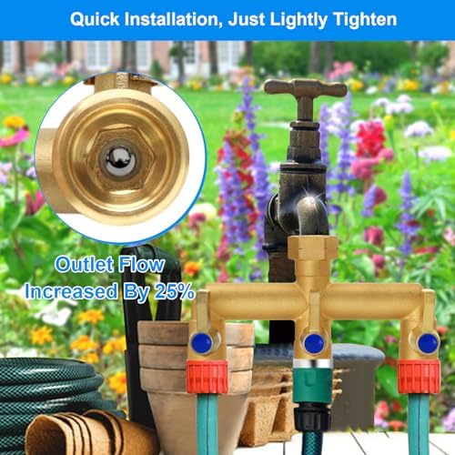 Brass Garden Hose Splitter, 3 Way Hose Splitter, Outdoor Hose Splitter, GHT 3/4 In. Female Inlet And 3 Way 3/4 In, (Increase Flow Style) - Image 2