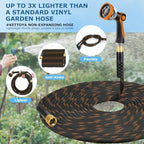 Non-Expanding Garden Hose 100 ft, Kink Free Flexible Water Hose with 10-Pattern Spray Nozzle, Lightweight Hose Pipe, Leak Proof, 3/4" Swivel Connectors, Super Fabric, Portable Storage Strap - Image 3