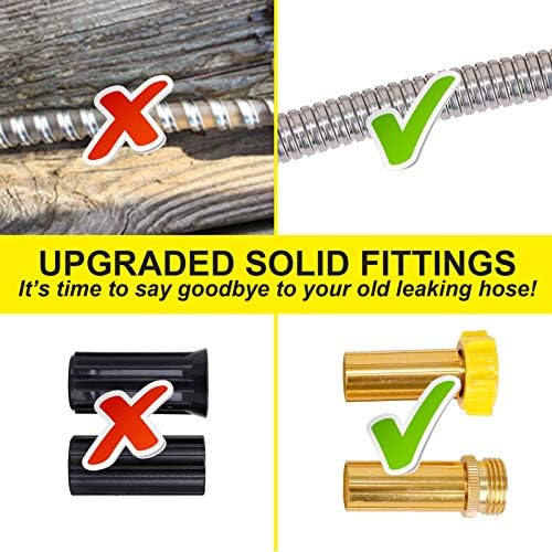 Metal Garden Hose 50FT - Stainless Steel Heavy Duty Water Hose with Metal Nozzle & 8 Function Sprayer, Portable & Lightweight Kink Free Yard Hose, Outdoor Hose - Image 2