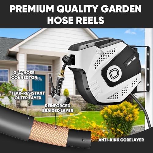 5/16 Inch x 40 Ft Retractable Garden Hose Reel, Extremely Durable, Adjustable Length Lock, Gradual Return Mechanism, Wall-Mounted with 180 Degree Swivel Bracket, White - Image 4