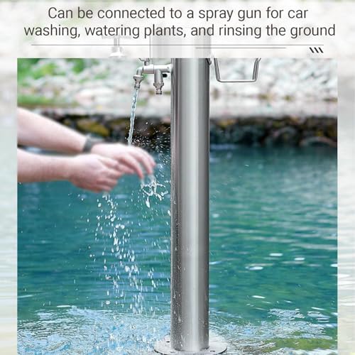 Stainless Steel Garden Water Column with Faucet - Outdoor Anti-Freeze Fountain & Hose Connector for Irrigation & Washing (1 Faucet, 33.9" x 8.1") - Image 6