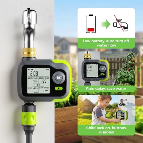 Sprinkler Timer, Watering Timer Brass Inlet for Garden Hose, Programmable Hose Timers w/Rain Delay, Outdoor Soaker Auto& Manual Drip Irrigation Controller System for Lawn Yard Greenhouse - Image 5