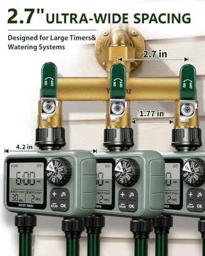 3-Way Garden Hose Splitter, Heavy-Duty Brass, 3/4" GHT, (Green) - Image 3