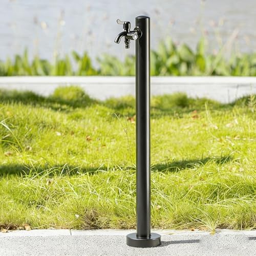 High-End 304 Stainless Steel Garden Water Column - Freestanding Hose Holder with Double Faucet Antifreeze Design for Patio & Backyard (Black Square) by Unknown