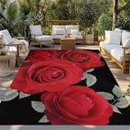 Red Rose 6x9 Waterproof Outdoor Rug with Non‑Slip Backing Black Romantic Floral Machine Washable Deck Patio Rug Mat for Camping, RV, Garden, Balcony Pool - Image 2