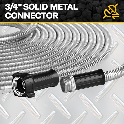 Metal Garden Hose 50ft Heavy Duty Stainless Steel Water Hose with Sprayer & Metal Fittings Flexible Lightweight Hose Puncture Proof Hose for Yard, Outdoors, Rv - Image 3