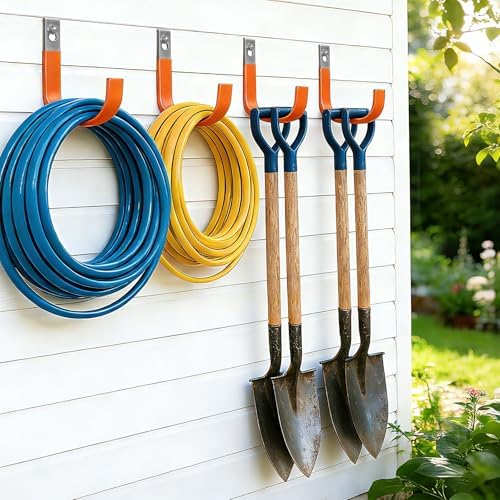 Hose Hanger Wall Mount, Heavy Duty Metal Garden Hose Holder with Screws,Hose Hook, Metal Water Hose Hangers Hose Rack Hose Reel for Outside, Indoor, Garage, Garden and Yard (4, Orange) - Image 7