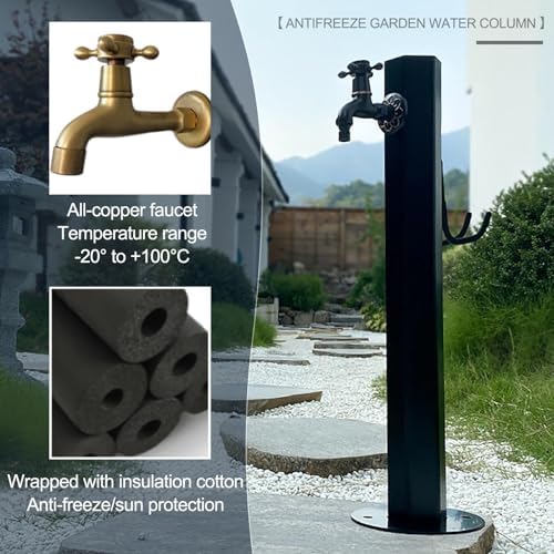 304 Stainless Steel Outdoor Vertical Faucet Post, Freestanding Garden Hose Stand for Patio/Backyard, Durable Square Design with Faucet - Gold Finish - Image 3