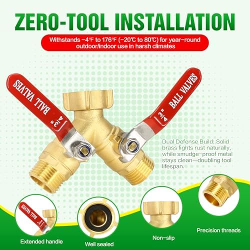 Brass Garden Hose Splitter 2 Way Heavy Duty with Metal Extended Handle - Image 4