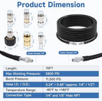 70FT Sewer Jetter Kit for Pressure Washer, 5800PSI, 1/4 Inch NPT Drain Cleaner Hose Sewer Jetting with Rotating Corner Button Nose Nozzle for Pipe Cleaning - Image 2