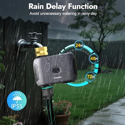 Insoma WiFi Water Timer for Garden Hose, Smart Sprinkler Timer, APP Remote Control WiFi Hose Timers, Voice Control with Alexa, Rain Delay and Manual Mode for Yard Lawn Watering - Image 6