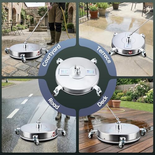 16.5" Pressure Washer Surface Cleaner with 4 Wheels, Surface Cleaner for Pressure Washer, 2 Extension Wands, 2 Replacement Nozzles, Power Washer Surface Cleaner for Concrete, Driveway - Image 3
