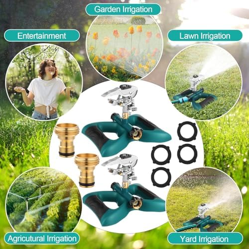 Jingmore Lawn Impact Sprinkler Heavy Duty Rotating Adjustable Pulsating Water Sprinkler Head with Metal Base, Adjustable Spraying Area and Distance for Garden Lawn Yard Irrigation (Blue,2 Packs) - Image 5