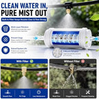 100FT Misters for Outside Patio, Outdoor Misting Cooling System with 20 Brass Nozzles & Filters, DIY Misting Kit for Backyard Garden Greenhouse Deck Umbrella Canopy Pool Porch Trampoline - Image 3