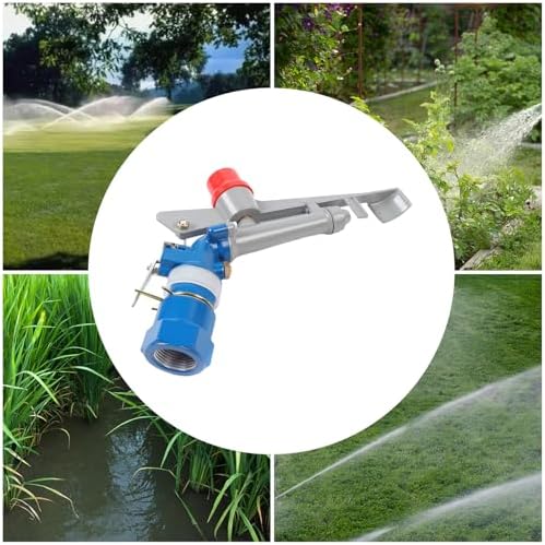 1’’ Agriculture Farm Irrigation Sprinkler, 360° Adjustable Impact Area, Reinforced Lawn Sprinkler Irrigation Spray Gun,Copper Core, Painted Cast Steel, Silver, Blue - Image 2