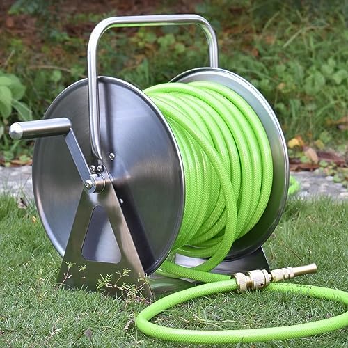 Stainless Steel Garden Hose Reel,Wall/Floor Mounted Metal Water Hose Reel, Portable Garden Hose Reel Heavy Duty Water Hose Holder & Storage Holds for Garden Outdoor Gardening - Image 2
