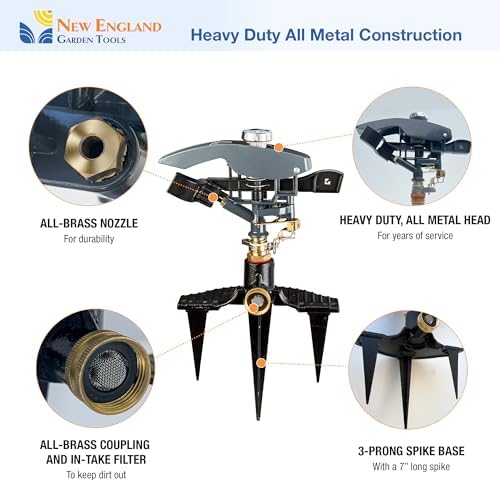 Heavy Duty Impact Pulsating Sprinkler 300004, Powerful Jet Reach 80 ft Diameter, 360° Range Control to Cover up to 5,000 Sq Ft for Farm, Lawn and Garden Irrigation, by New England Garden Tools - Image 3