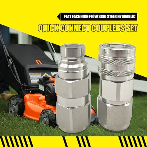 Flat Face High Flow Hydraulic Quick Connect Coupler Set for Skid Steer,3/4" SAE,5/8" Body,Heavy-Duty Carbon Steel Coupling Thread with Dust Cap - Image 2