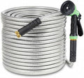Jojoka Heavy Duty Stainless Steel Garden Hose 25FT, Flexible Kink-Free Metal Water Hose with 10-Function Spray Nozzle and Solid Brass 3/4'' Connectors, Leak-Proof US Standard for Garden, Lawn by Jojoka