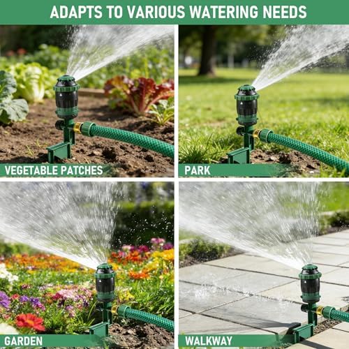 Hourleey 2 Pack Gear Drive Sprinkler for Yard, Heavy Duty 5-Pattern 360 Degree Rotary Water Sprinkler with Spike Base, Durable Lawn Sprinkler with 3/4 Inch Adapters for Large Area Garden - Image 3