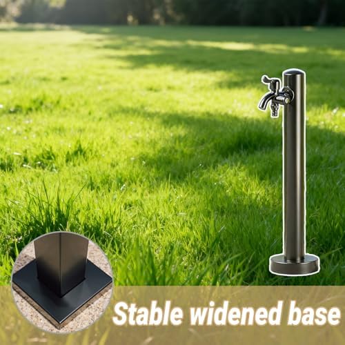 Freestanding Garden Hose Holder 304 Stainless Steel Water Column with Double Faucet Antifreeze Design for Patio & Backyard - Black Veal Square Low-Cut - Image 6