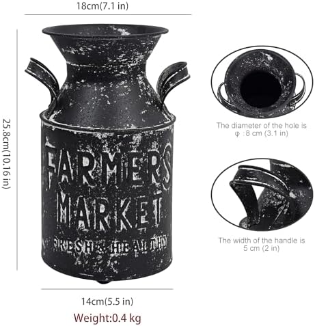 10.2" H Vintage Metal Flower Vase, Rustic Farmhouse Decorative Plant Jug Can, Distressed Pitcher Vases for Indoor Outdoor Home Kithen Garden Table Centerpiece Decor - Image 7