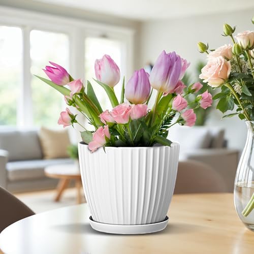 White 6-Inch Plant Pots with Drainage & Saucers 18 Pack, Indoor & Outdoor Planters for Houseplants, Herbs, and Flowers, Durable & Weatherproof Material, Stackable, Lightweight, Minimalist Design - Image 7