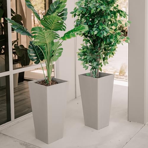 XBrand 28-Inch Tall Square Tapered Planter, Indoor & Outdoor Patio Décor, Set of 2, Light Gray - Image 4