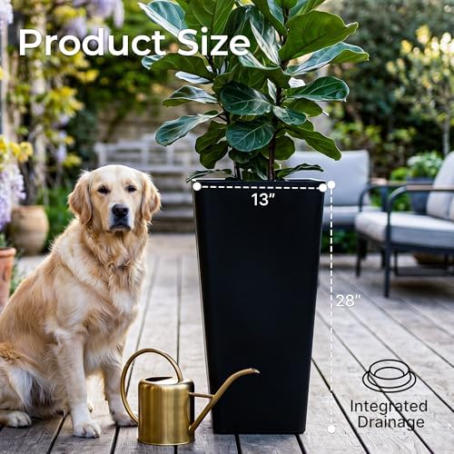 KOL Planters for Outdoor Plants, 28 Inch Tall Black Plant Pots, 2 Pack - Image 5